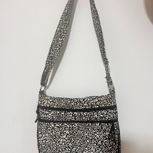 Vera Bradley Black and White Camocat Pattern Triple Zip Hipster Crossbody